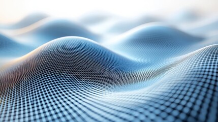 Abstract blue wavy surface with grid pattern.