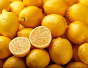 Pile of yellow lemon fruits as background. 