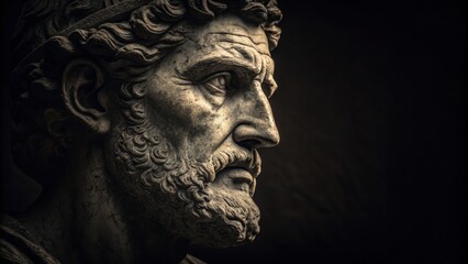 Roman Bust Close-up Profile, Stone Sculpture, Ancient History, Dark Background, Classical Art Ancient Rome, Sculpture