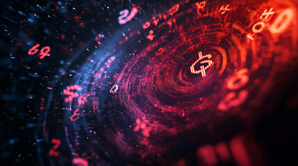 Swirling tornado of percentage symbols creating dynamic visual representation of data analysis and statistics concepts in a digital environment