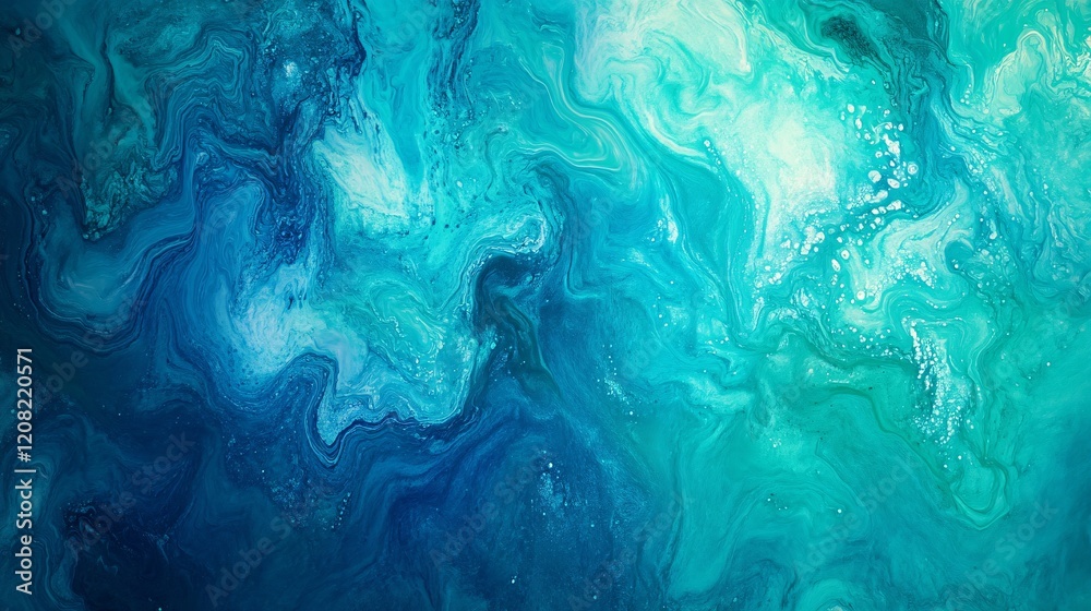 Wall mural abstract blue and green swirls create a mesmerizing ocean-like texture.