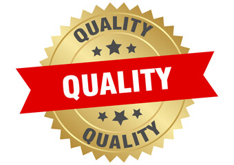 quality. quality round red and gold label isolated on transparent background