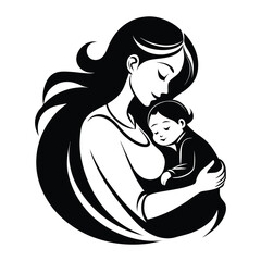 A heartwarming Mother's Love silhouette Isolated on white background