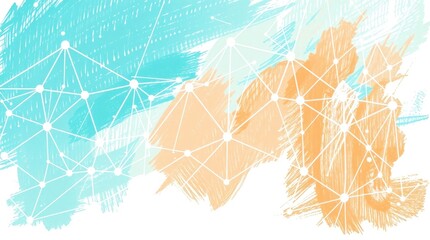 Abstract Watercolor Brushstrokes with Network Connections: A Serene Artistic Composition