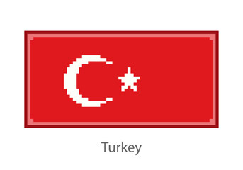 Vector illustration of the Turkey flag in pixel art or mosaic style on white background. Collection of flags of the countries of the world.