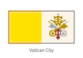 Vector illustration of the Vatican City flag in pixel art or mosaic style on white background. Collection of flags of the countries of the world.