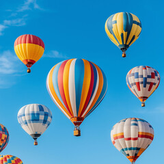 Obraz premium Colorful hot air balloons flying in clear blue sky