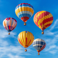Obraz premium Colorful hot air balloons soaring in bright blue sky