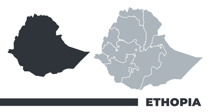 Ethopia flat and border outline vector maps