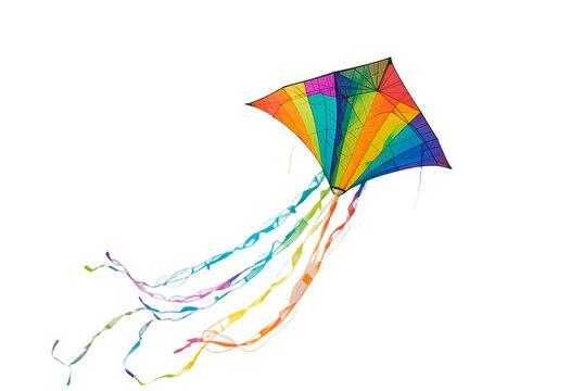 Colorful kite isolated on transparent or white background, png