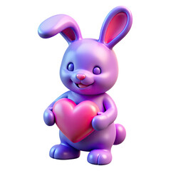 Cute rabbit holding a pink heart, glossy and colorful 3D style. Cute rabbit 3D icon