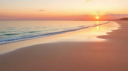 Obraz premium Serene Sunset Beach: Golden Hour Coastal Landscape