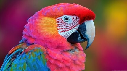 Naklejka premium Vibrant Scarlet Macaw Portrait: A Jewel of the Rainforest