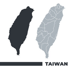 Taiwan flat and border outline vector maps