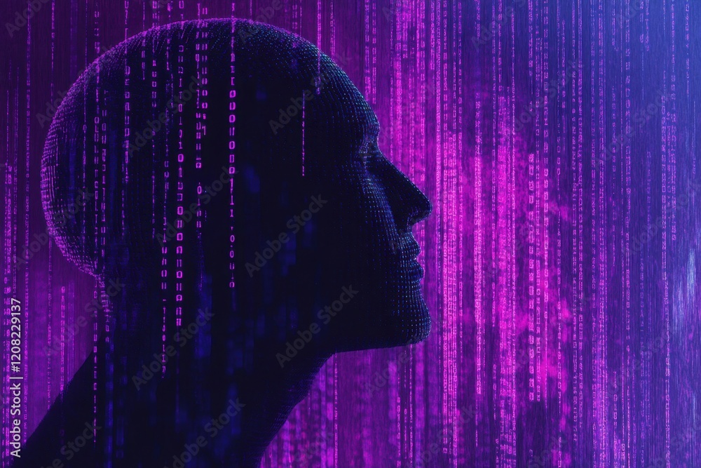 Poster artificial intelligence and modern data technology background illustration, ai head silhouette with 