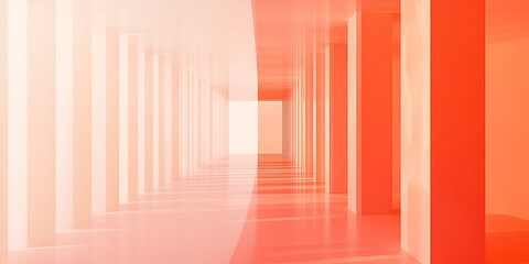 Obraz premium Abstract Coral Corridor: A minimalist architectural rendering of a long hallway with coral and off-white columns, creating a visually striking and intriguing sense of depth and perspective.