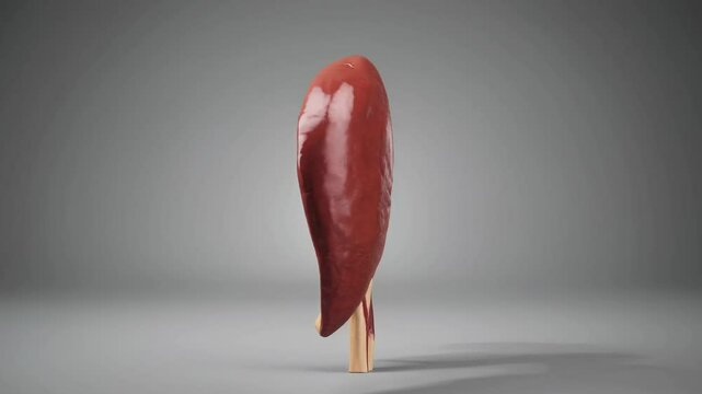 Highly detailed anatomical model of a human spleen isolated on a neutral gray background, providing a clear view of the organ's complex internal structure for educational or scientific purposes