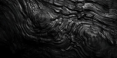 Dark Wood Texture: Abstract close-up shot revealing the intricate, swirling grain of dark wood, showcasing deep shadows and dramatic contrasts in a moody, textural image. 