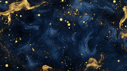 A stunning abstract design featuring a deep blue backdrop with shimmering gold accents, evoking a cosmic feel.