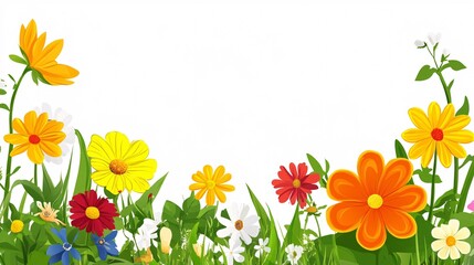 Obraz premium A vibrant floral arrangement featuring colorful flowers in shades of yellow, red, and blue against a white background.