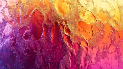 An abstract painting with vibrant hues of orange, purple, and gold, creating a warm, textured surface that captivates the viewer.