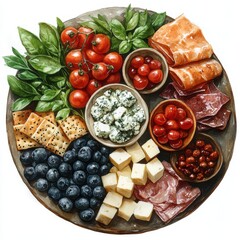 Hand-Painted Watercolor Poster of an Artistic Food Platter