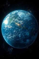 Obraz premium Image of Earth Viewed from Space with Glowing Continents and Clouds