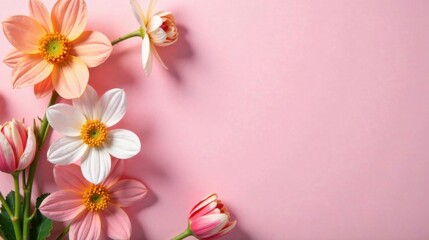 Pastel Dahlias and Buds on Pink Background A Delicate Floral Arrangement for Design Projects
