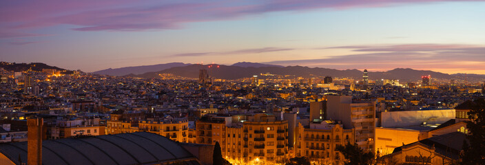 Barcelona - The city centre at dusk.