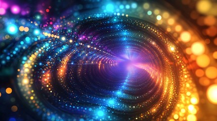 Obraz premium A vibrant array of colorful lights swirling in a dynamic vortex, creating a mesmerizing cosmic tunnel effect.