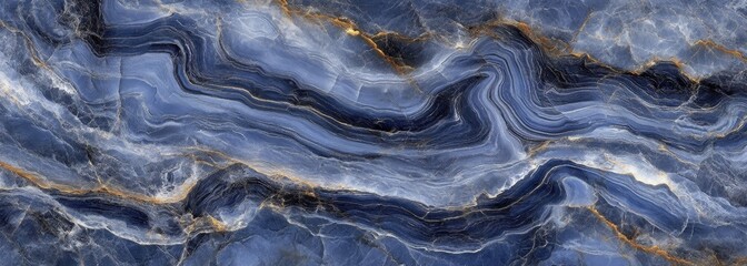 Fototapeta premium Deep blue marble with fluid patterns. Very wide background