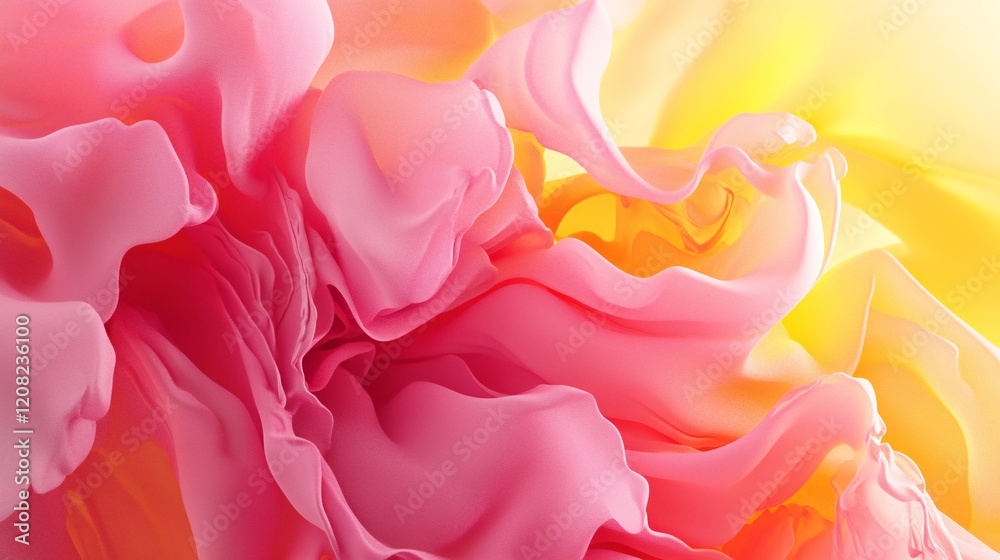 Wall mural a vibrant close-up of flowing pink and yellow fabric, creating a soft and dynamic abstract compositi