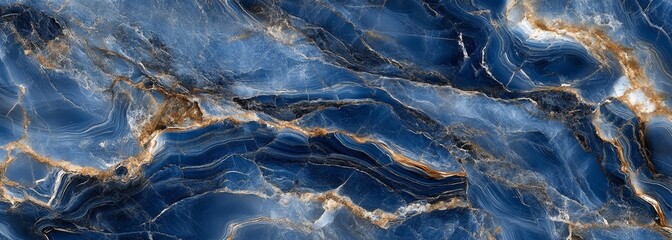 Fototapeta premium Deep blue marble with fluid patterns. Very wide background