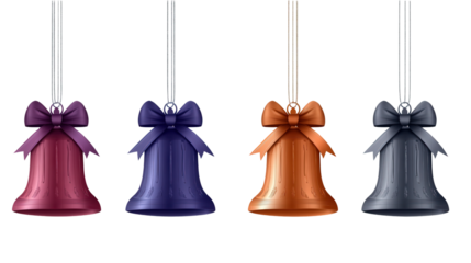 hanging christmas bells with ribbons,  isolated, transparent, png, background  