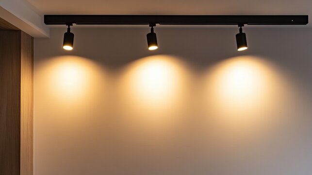 Elegant indoor lighting fixture illuminating a wall with soft, warm light at a modern interior space. Generative AI