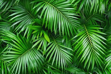 Palm leaves in a dark green color, tropical jungle foliage background