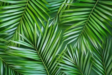 Palm leaves in a dark green color, tropical jungle foliage background