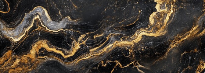 Fototapeta premium Luxurious black and gold marble texture. Very wide background