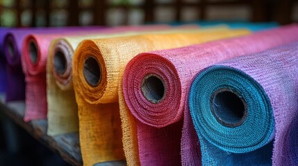 Vibrant Rolled Fabrics in a Spectrum of Colors
