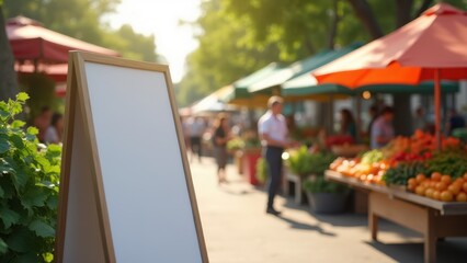 Pop-Up Banner Mockup, Farmer's market fresh produce vendors pop-up banner community event announcement photorealistic.
