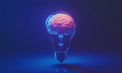 a brain inside a light bulb on a dark blue background