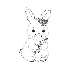Adorable Easter Bunny Coloring Page for Kids with Simple Black and White Outline Design