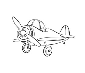 Hand-Drawn Vintage Propeller Airplane Line Art Illustration in Black and White