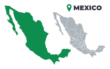 Mexico map simple flat outline vector set