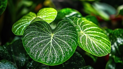 Bright Green Leaves with Water Droplets in a Summer Garden Setting
