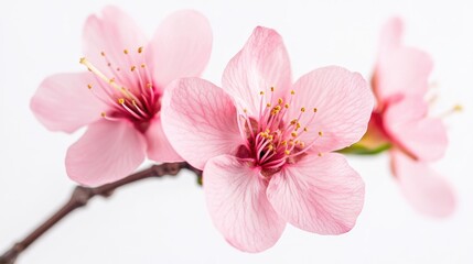 Delicate pink peach blossoms showcasing intricate petal details on a white background for nature and floral themed designs.