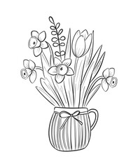 Rustic Flower Bouquet in a vase with Line Art for Nature and Home Decor Designs