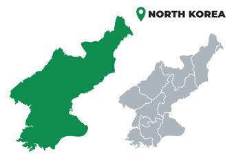 North Korea map simple flat outline vector set