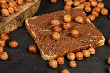 hazelnuts and bread with nut paste with chocolate