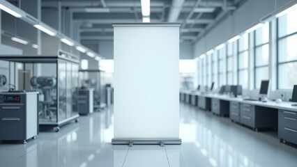 Pull-Up Banner Mockup, High-tech lab with a futuristic pull-up banner no people photorealistic